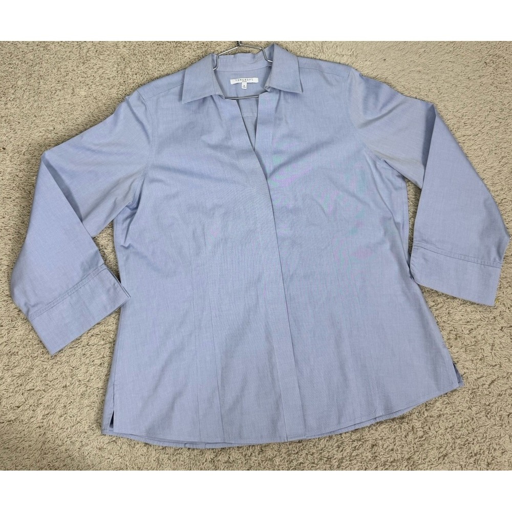 Foxcroft Non Iron Fitted Long Sleeve Button Up Blouse Top Shirt Size 16 Blue - Picture 8 of 9
